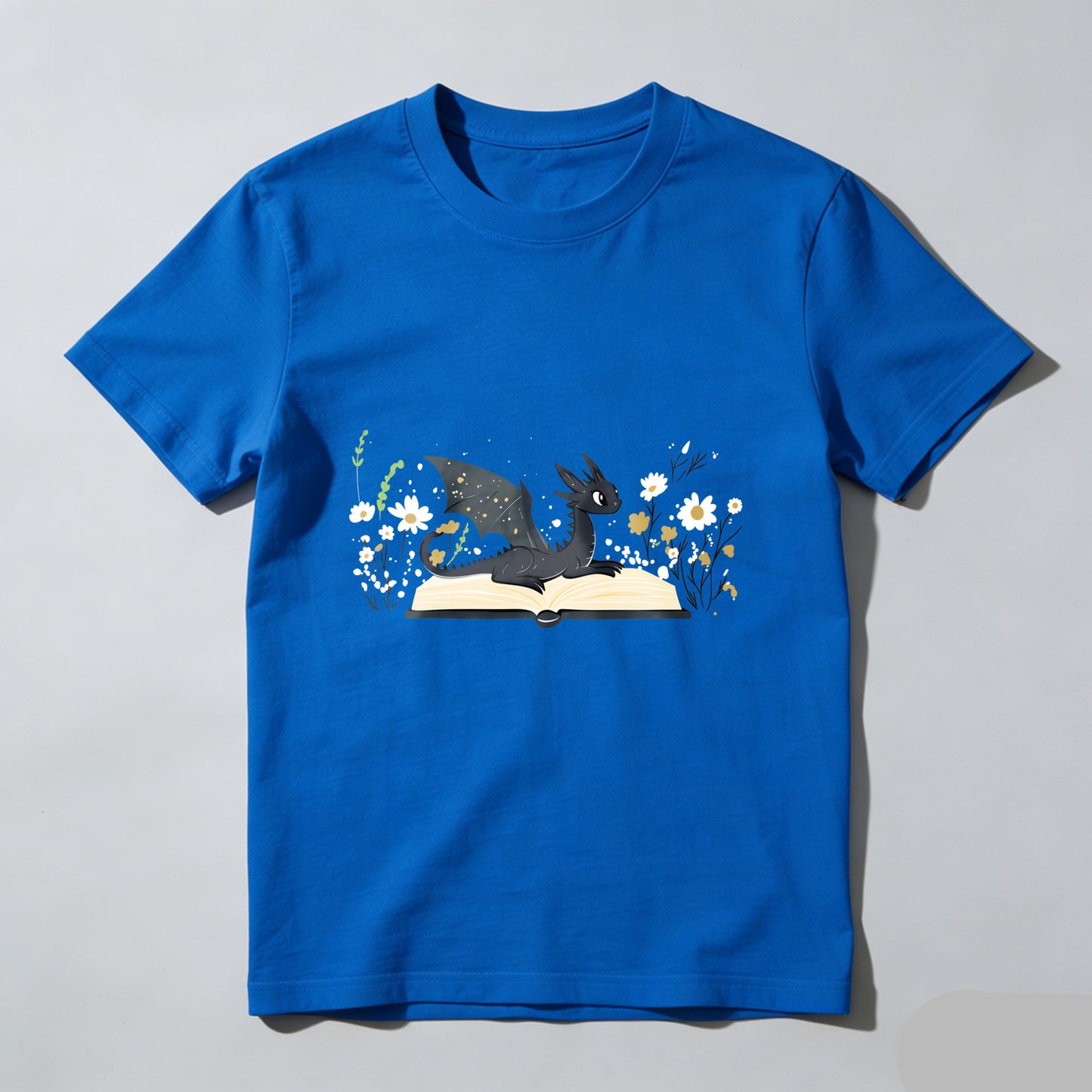Wardrobecart Dragon Reading Book With Flowers Unisex Classic T-shirt