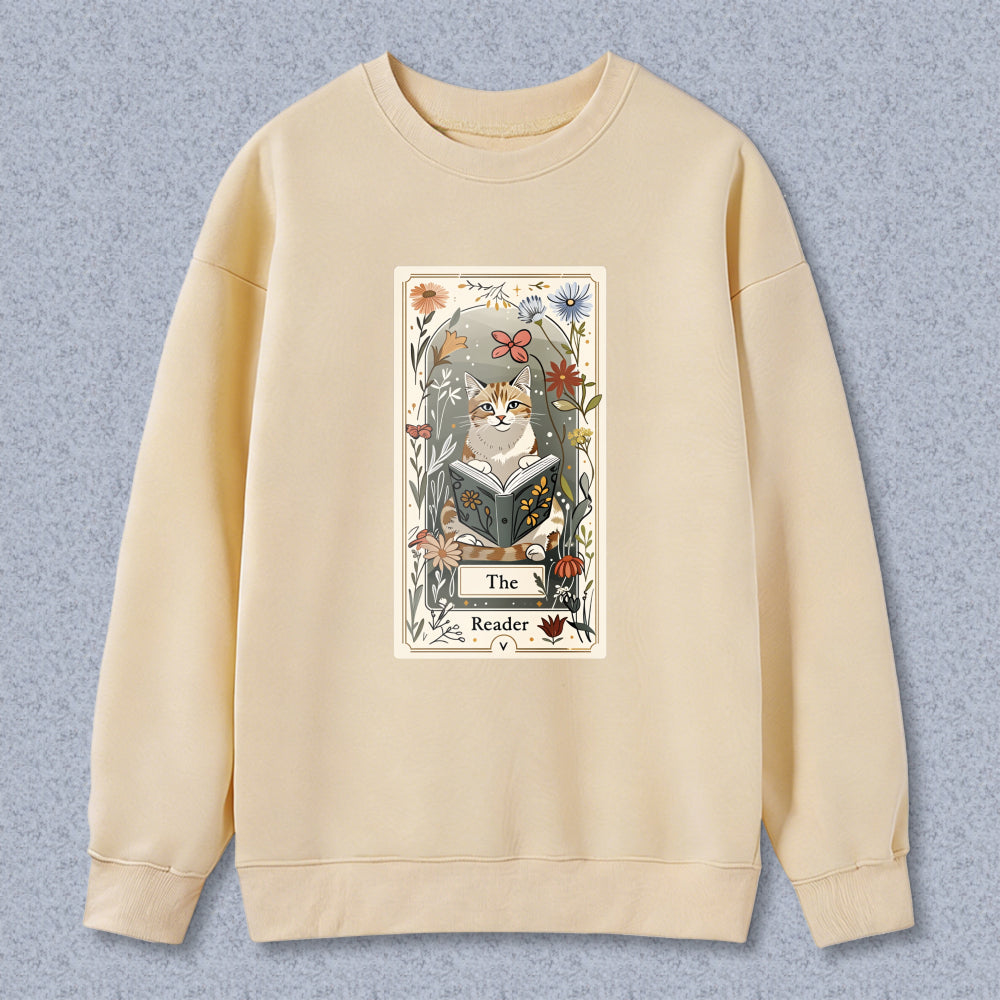 Wardrobecart Cat Reading Book Floral Frame The Reader Unisex Classic Sweatshirt