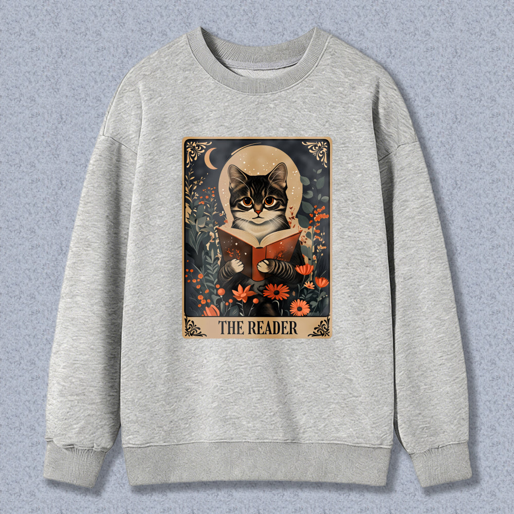 Wardrobecart Cat Reading Book Floral Design The Reader Unisex Classic Sweatshirt
