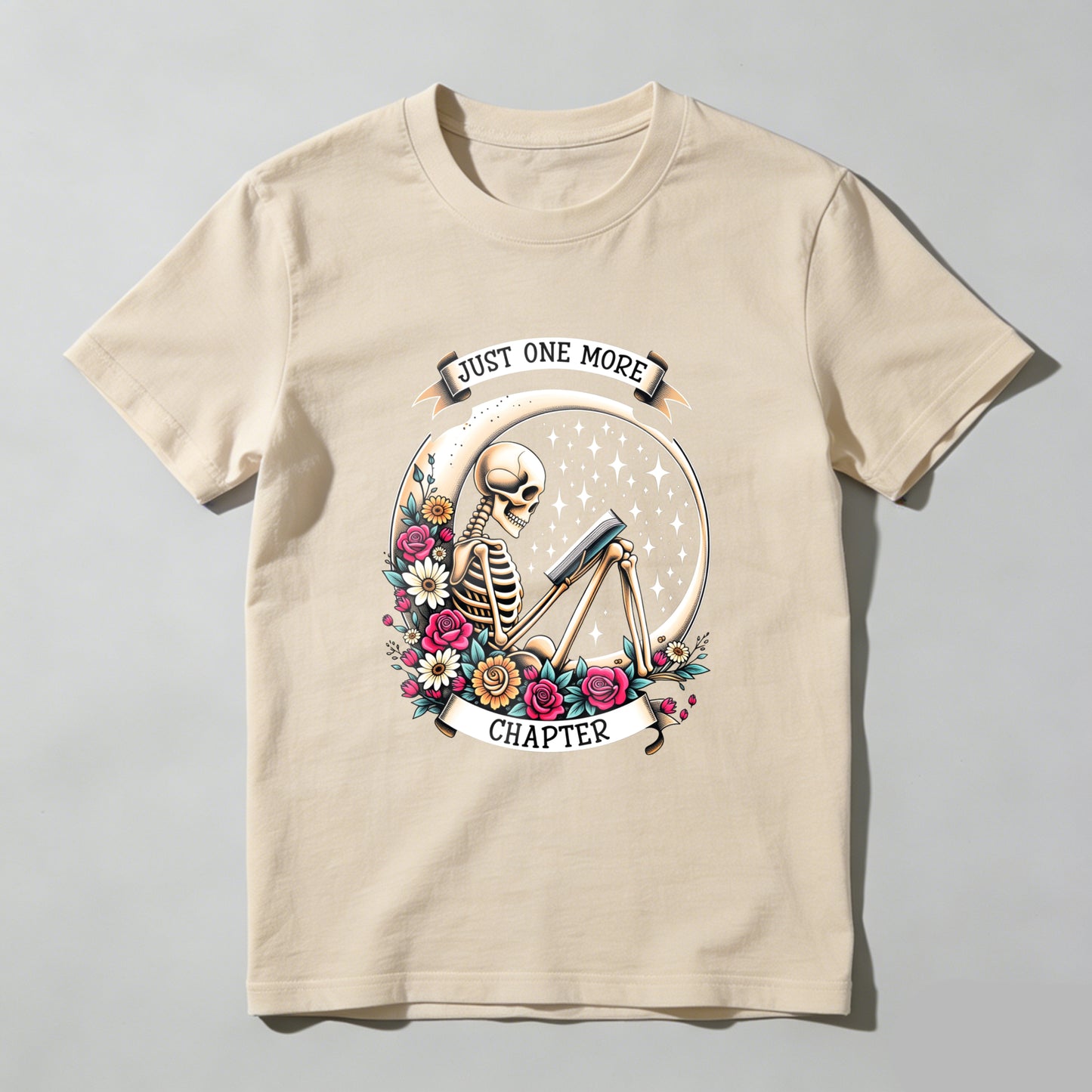 Wardrobecart Skeleton Reading Book With Flowers And Stars Unisex Classic T-shirt
