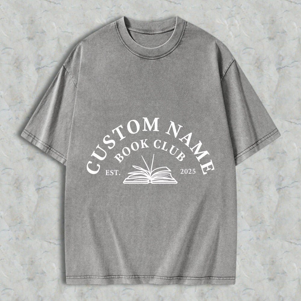 Wardrobecart Custom Name Book Club Est 2025 With Open Book Design Unisex Washed T-shirt