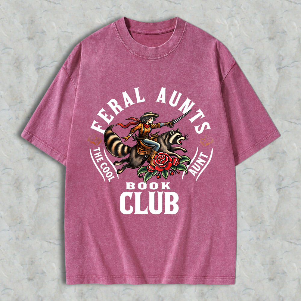 Wardrobecart Feral Aunts Book Club The Cool Aunt Unisex Washed T-shirt