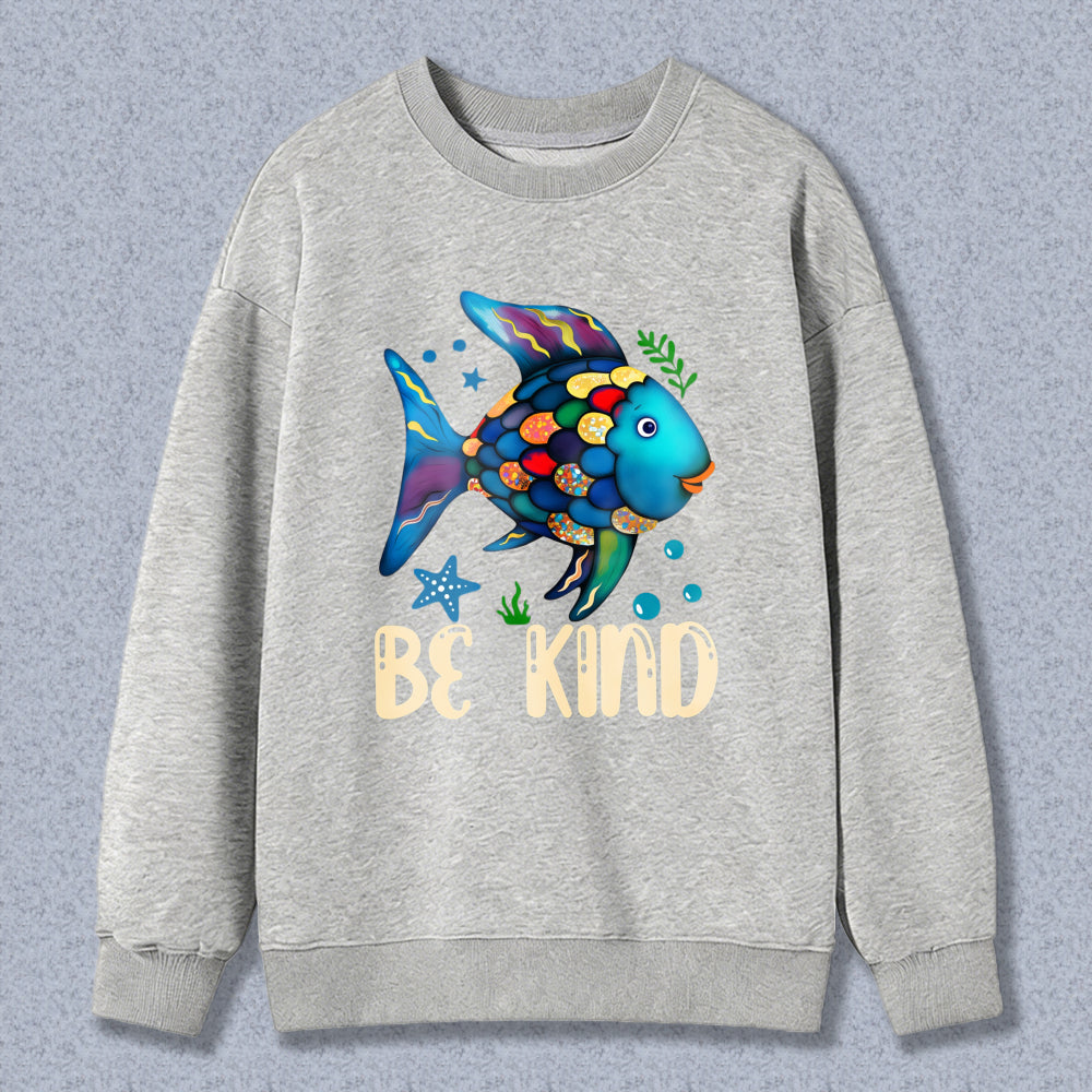 Wardrobecart Colorful Fish With Be Kind Text Unisex Classic Sweatshirt