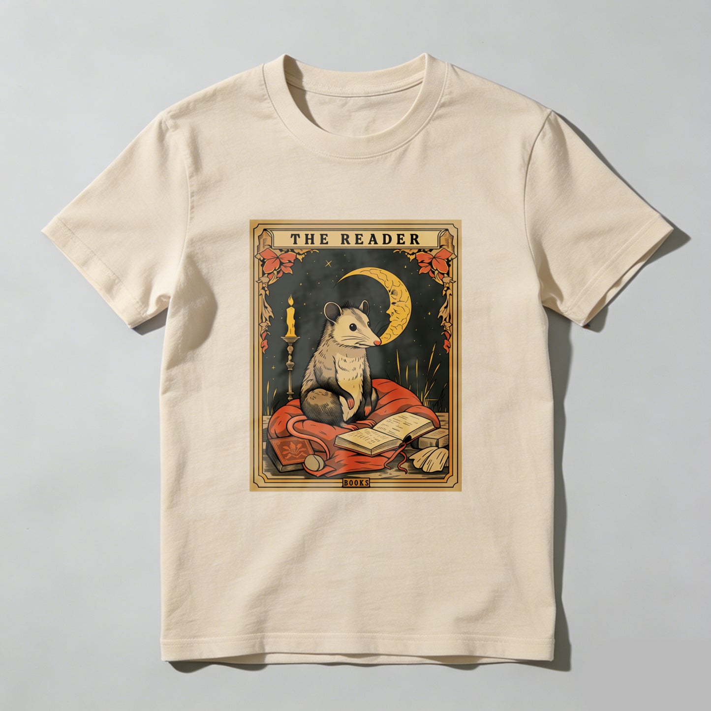 Wardrobecart The Reader Mouse Book Moon Candle Leaves Unisex Classic T-shirt