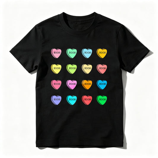 Wardrobecart Colorful Hearts With Word Boob Unisex Classic T-shirt