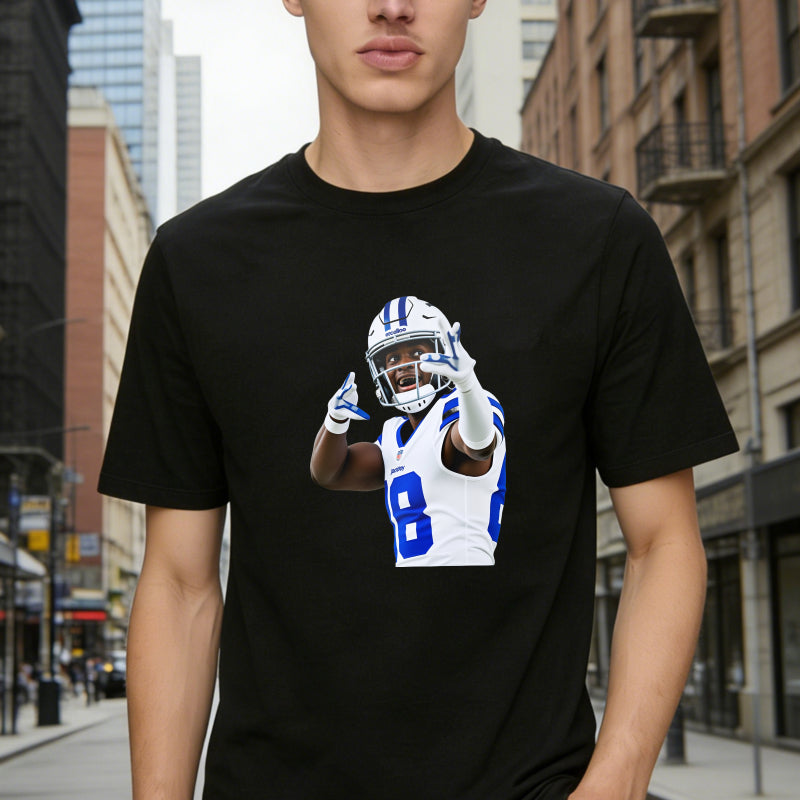 Football Player In Blue And White Uniform Making Peace Sign Unisex Classic T-shirt