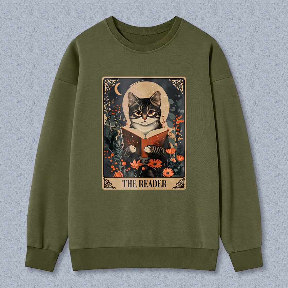 Wardrobecart Cat Reading Book Floral Design The Reader Unisex Classic Sweatshirt