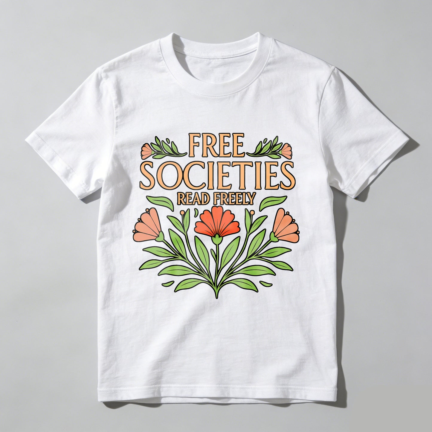 Wardrobecart Free Societies Read Freely Floral Design Unisex Classic T-shirt