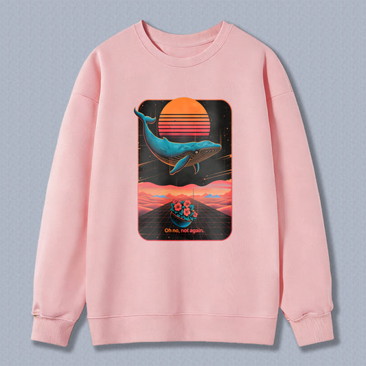 Wardrobecart Whale And Sunset Landscape With Flower Boat Oh No Not Again Unisex Classic Sweatshirt