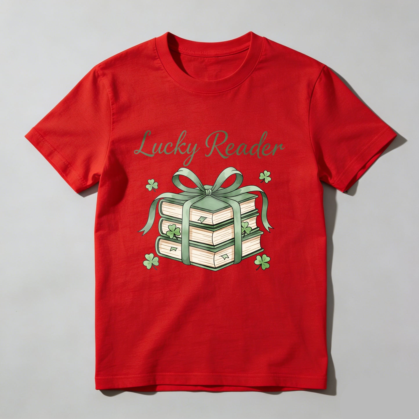 Wardrobecart Lucky Reader Books With Green Ribbon And Shamrocks Unisex Classic T-shirt