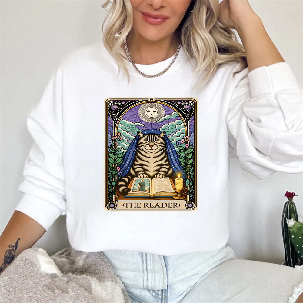 Wardrobecart Cat Reading Book Tarot Card Design The Reader Unisex Classic Sweatshirt