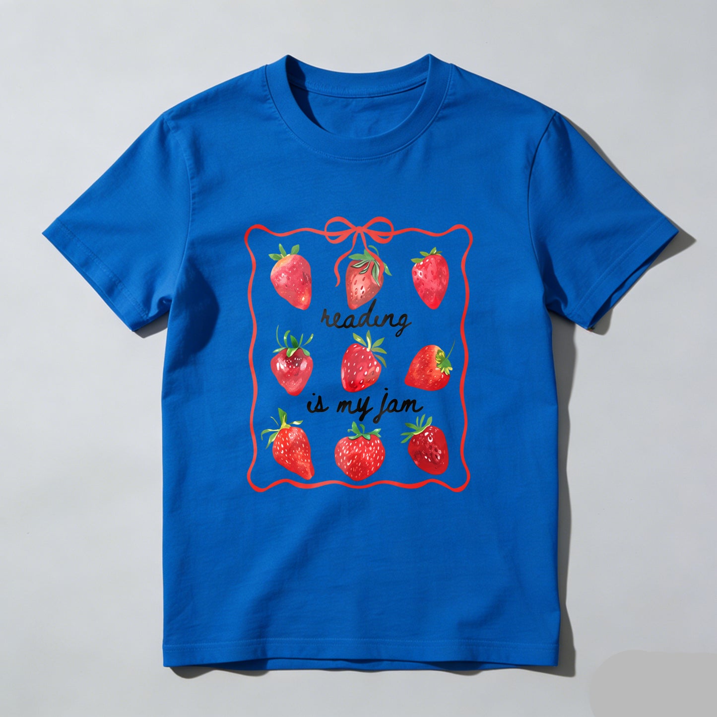Wardrobecart Strawberries Framed With Reading Is My Jam Text Unisex Classic T-shirt