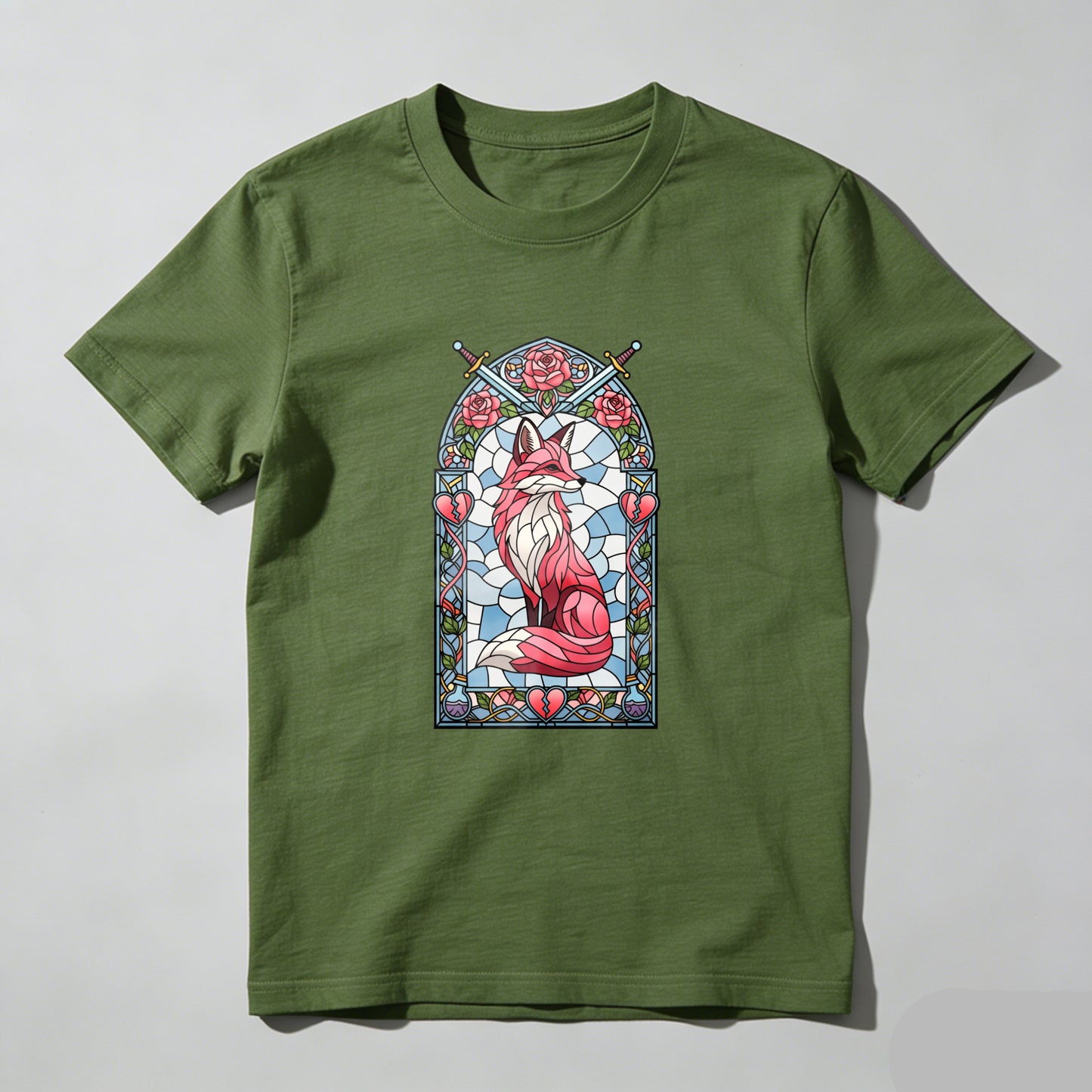 Wardrobecart Stained Glass Fox With Roses And Heart Unisex Classic T-shirt