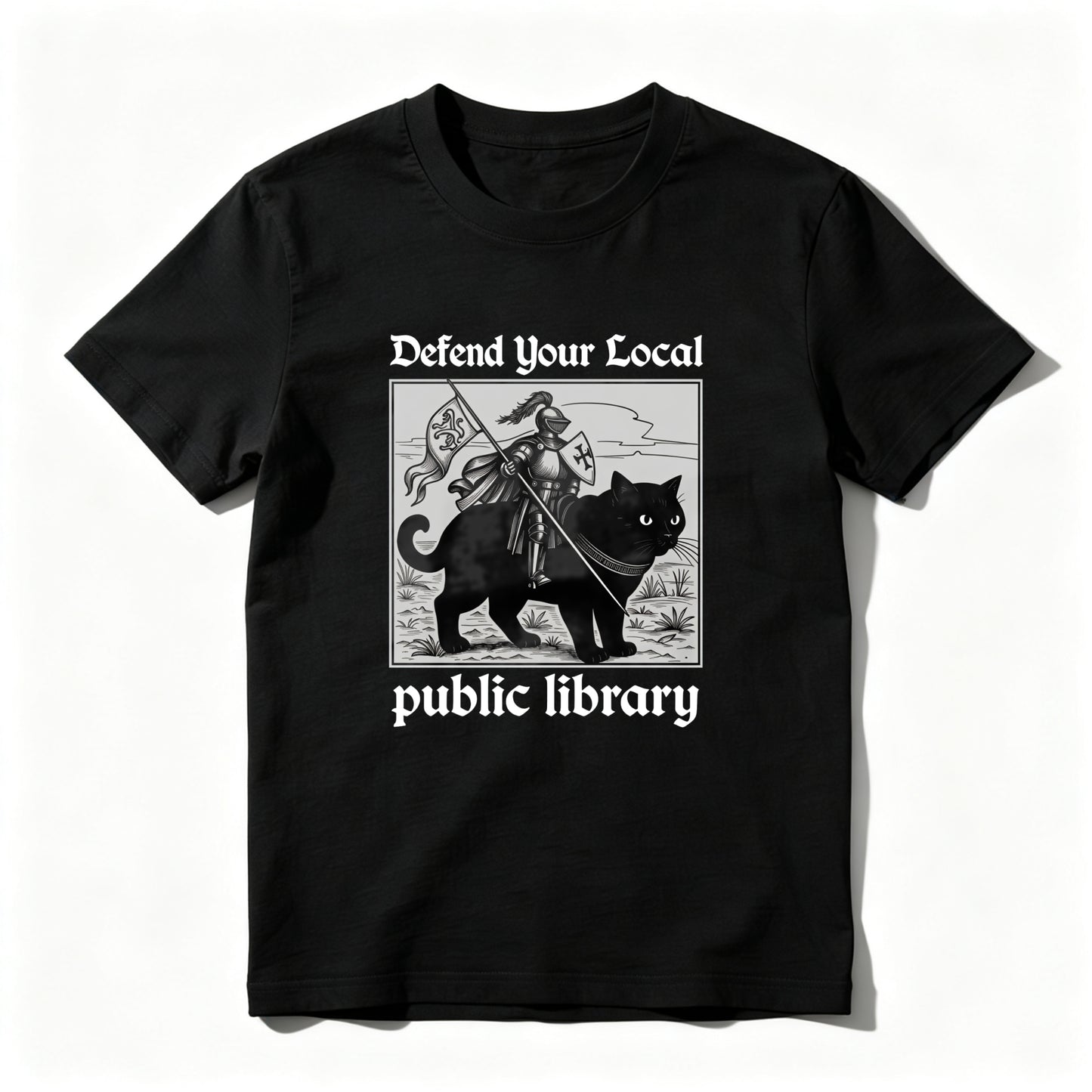Wardrobecart Defend Your Local Public Library Cat Knight Unisex Classic T-shirt