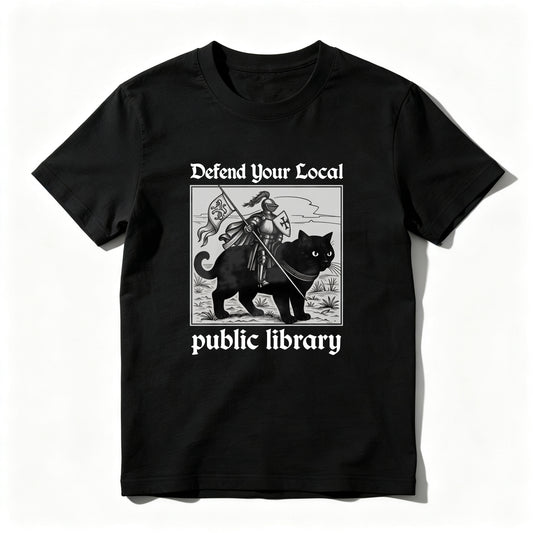 Wardrobecart Defend Your Local Public Library Cat Knight Unisex Classic T-shirt