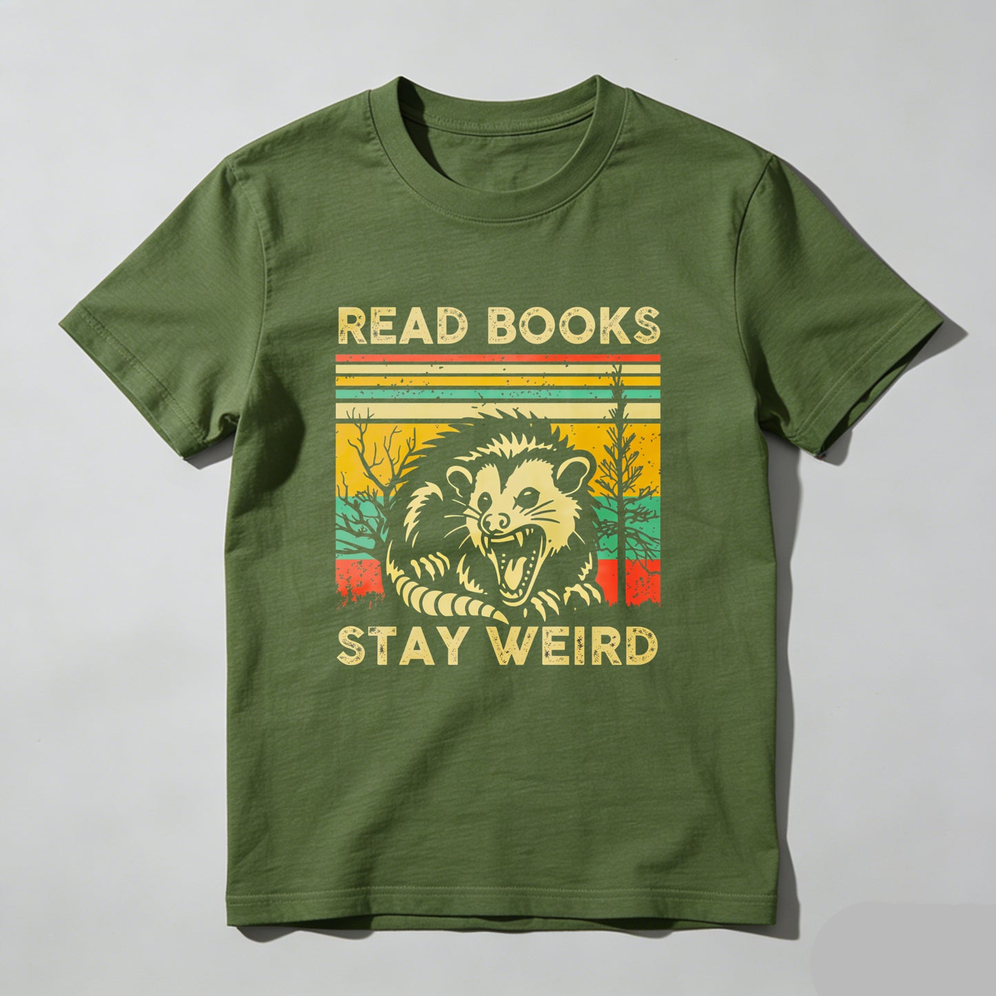 Wardrobecart Read Books Stay Weird Opossum Sunset Trees Unisex Classic T-shirt