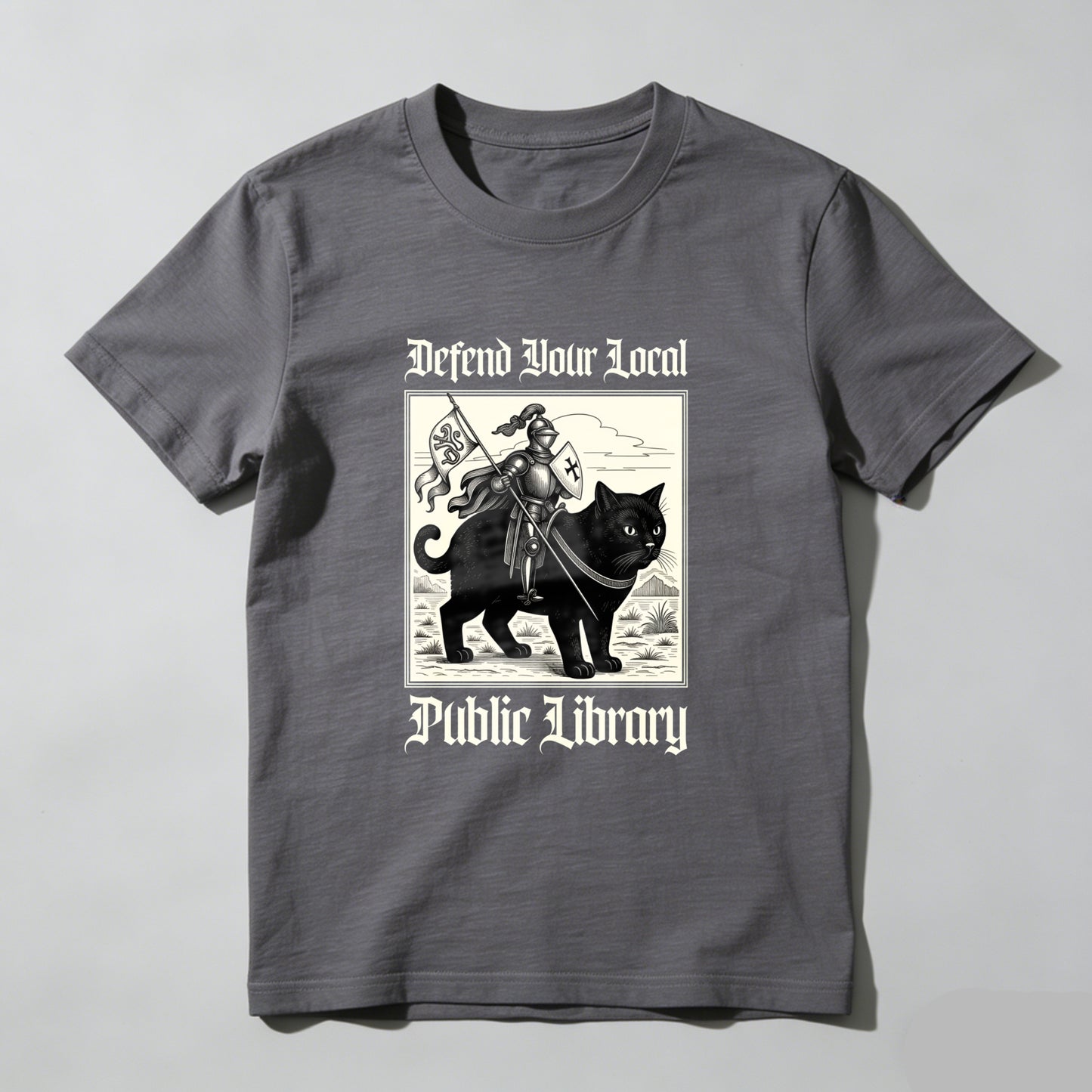 Wardrobecart Defend Your Local Public Library Cat Knight Unisex Classic T-shirt