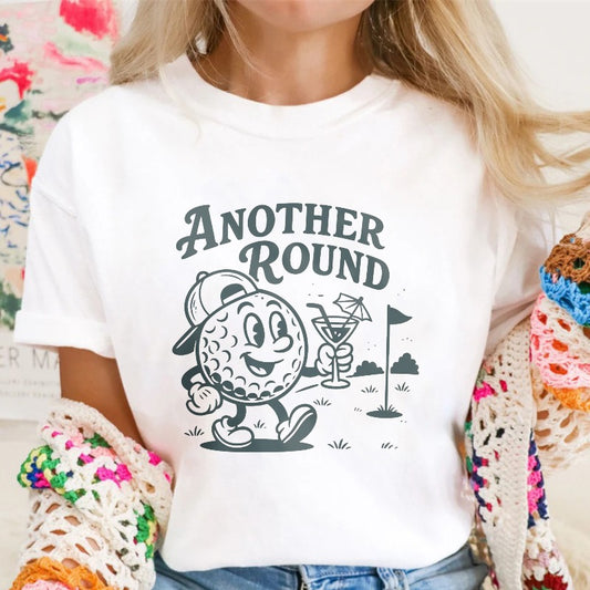 Golf Ball Character Holding Cocktail And Flag On Golf Course Another Round Text Unisex Classic T-shirt