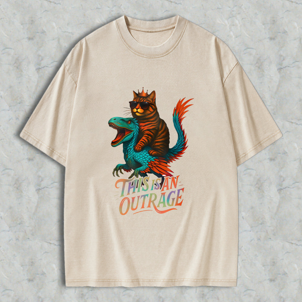 Wardrobecart Cat Riding Dragon This Is An Outrage Unisex Washed T-shirt
