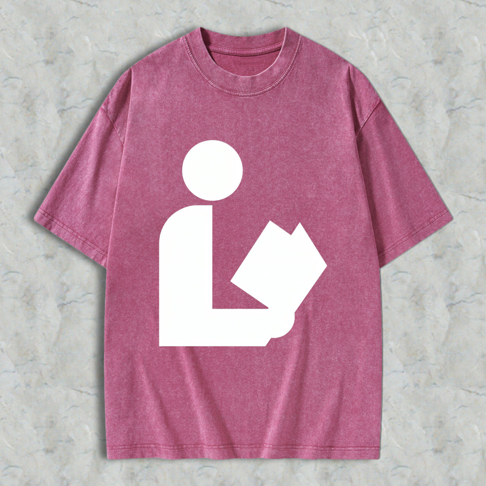 Wardrobecart Reading Person Icon Unisex Washed T-shirt