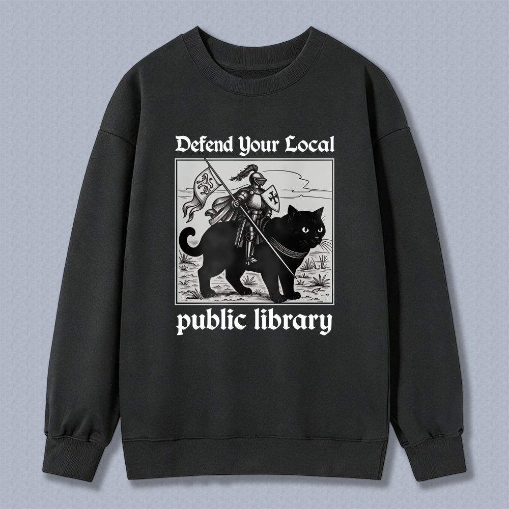 Wardrobecart Knight Cat With Flag And Shield Public Library Unisex Classic Sweatshirt