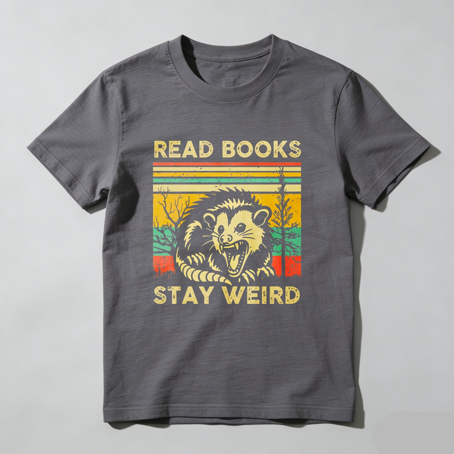 Wardrobecart Read Books Stay Weird Opossum Sunset Trees Unisex Classic T-shirt