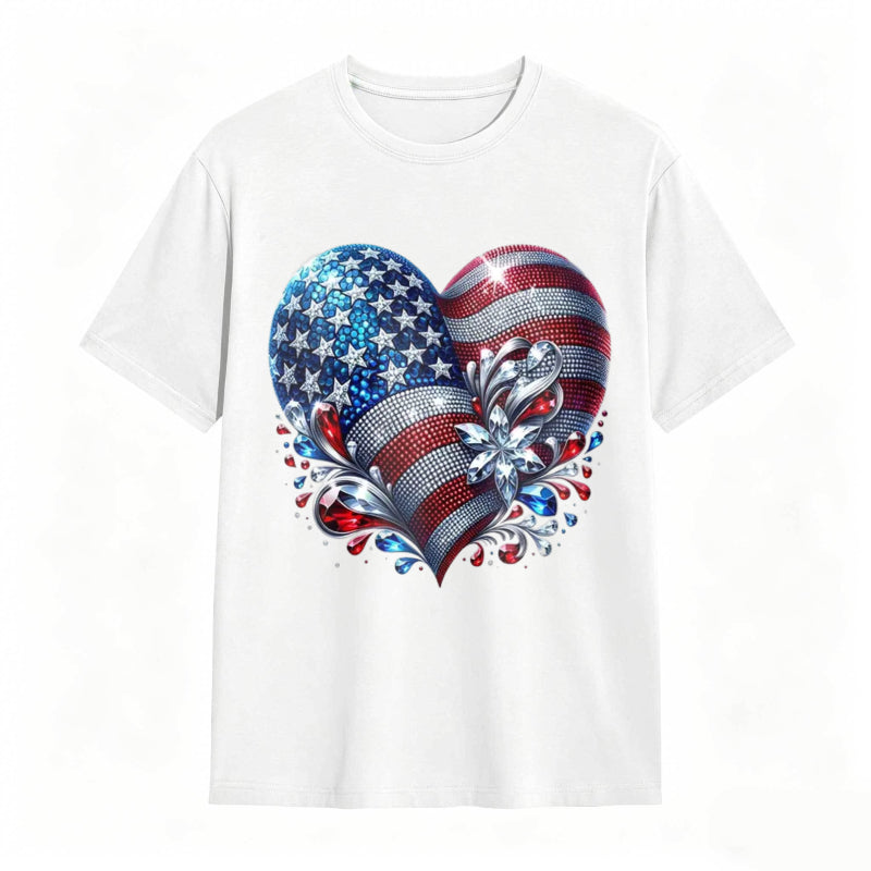 American Flag Heart Design Cotton Casual T-shirt
