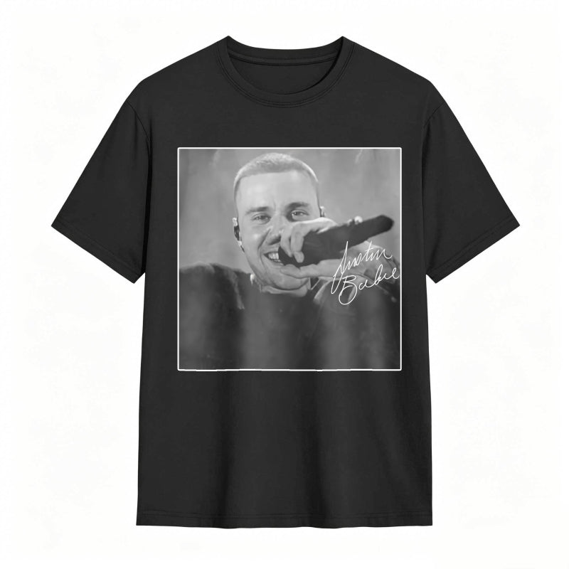Justin Bieber Singing With Microphone Signature tshirt 100% cotton