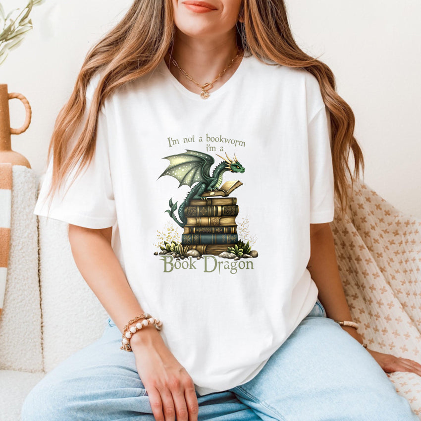 Wardrobecart Dragon Perched On Books With Text Above And Below Unisex Classic T-shirt