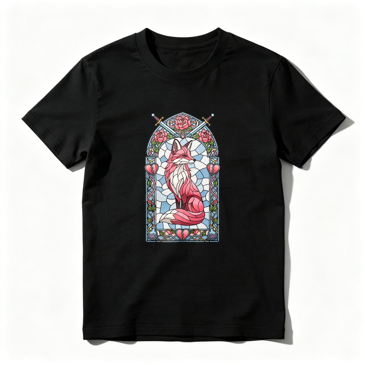 Wardrobecart Stained Glass Fox With Roses And Heart Unisex Classic T-shirt