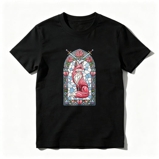 Wardrobecart Stained Glass Fox With Roses And Heart Unisex Classic T-shirt