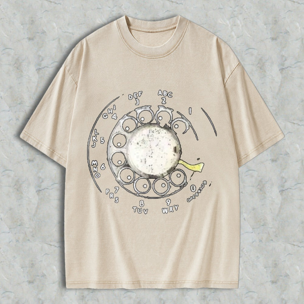 Vintage Rotary Dial Phone Pattern Unisex Washed T-shirt