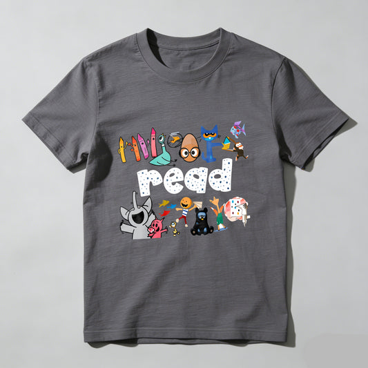 Wardrobecart Colorful Characters Surround Read Text Unisex Classic T-shirt