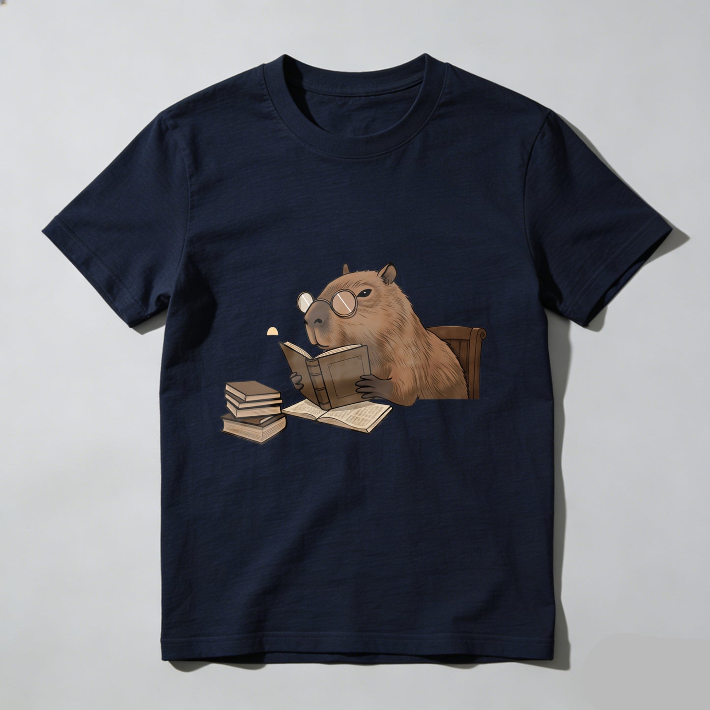 Wardrobecart Capybara Reading Book With Glasses And Stack Of Books Unisex Classic T-shirt