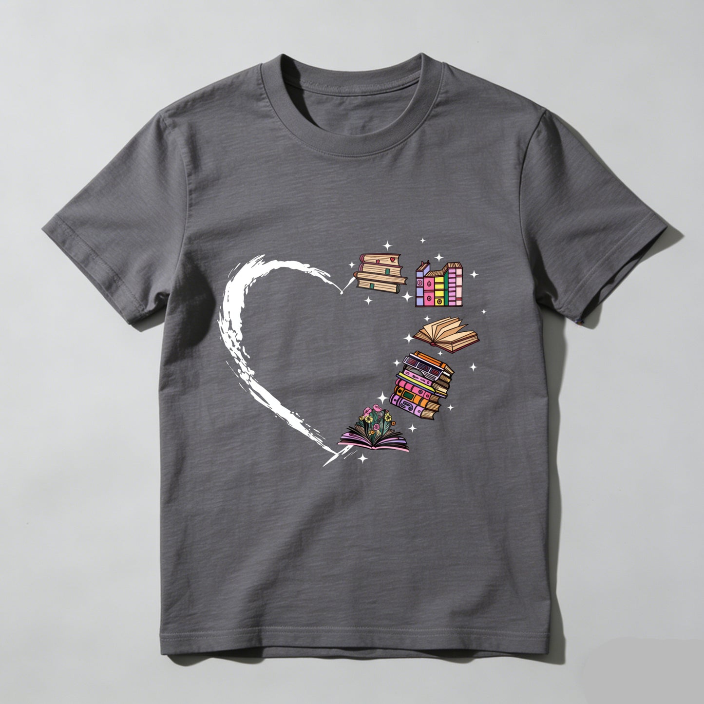 Wardrobecart Heart Books Stack Flowers Stars Unisex Classic T-shirt