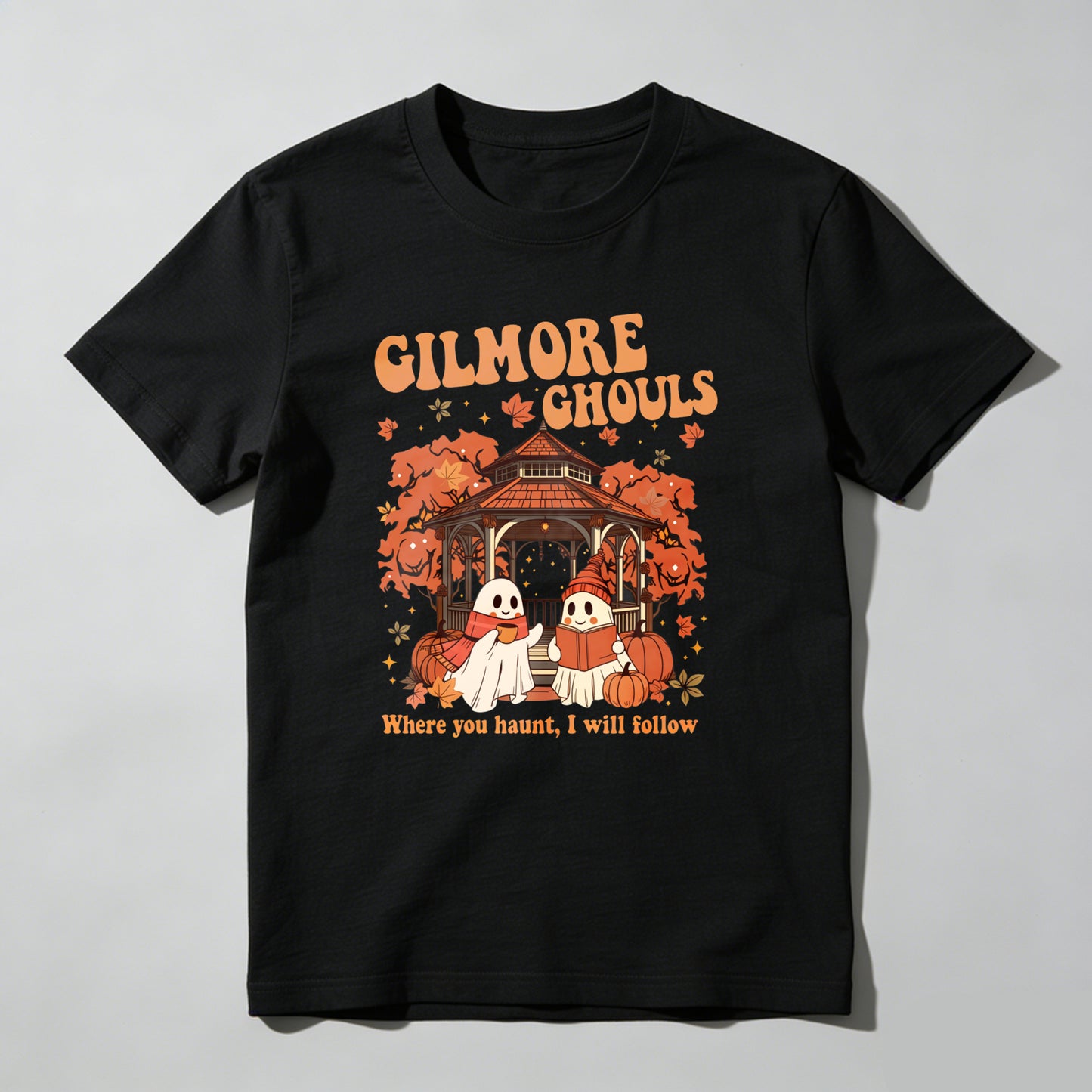 Wardrobecart Gilmore Ghouls Halloween Ghosts Pumpkin Gazebo Autumn Leaves Unisex Classic T-shirt