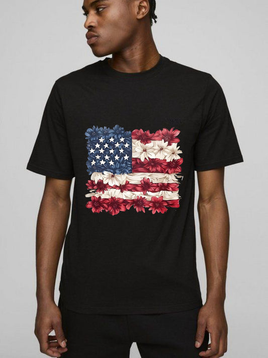 Floral American Flag Design T-shirt