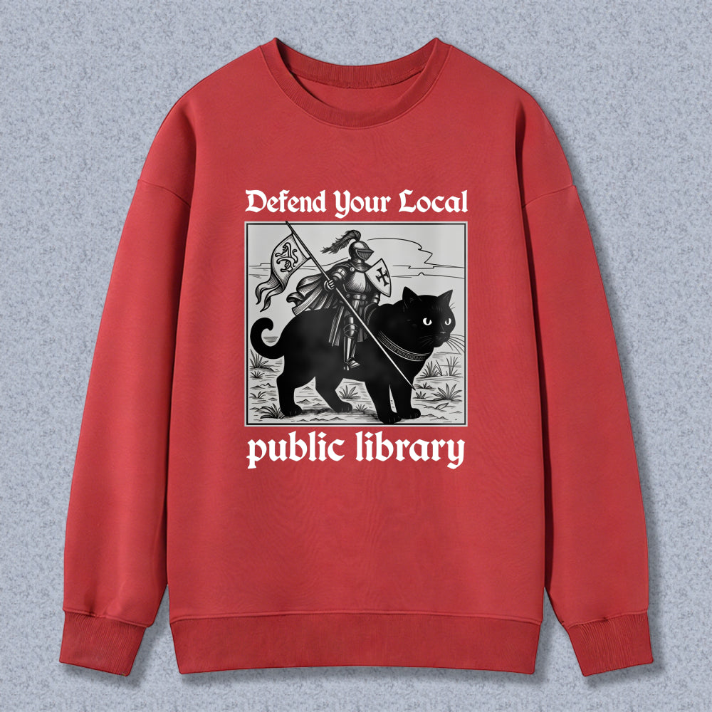 Wardrobecart Knight Cat With Flag And Shield Public Library Unisex Classic Sweatshirt