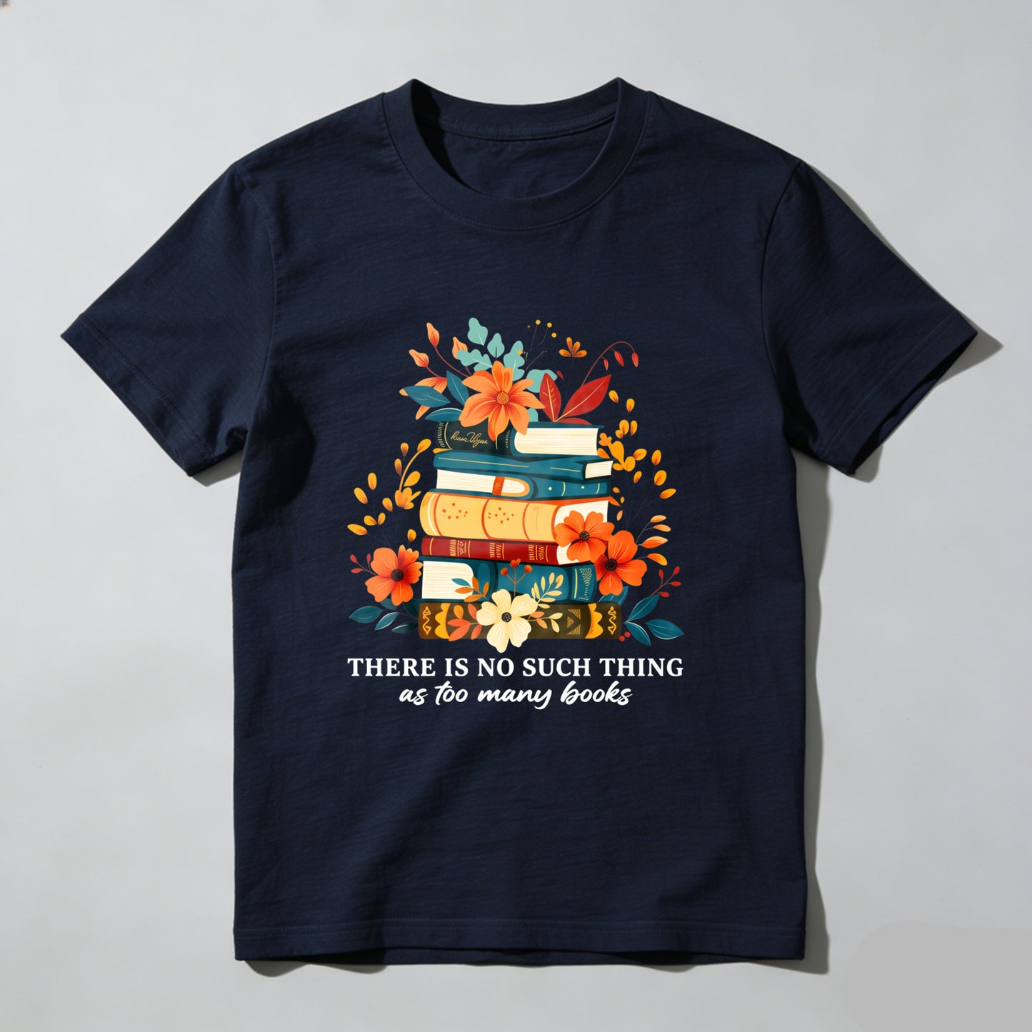 Wardrobecart Stacked Books Floral Design With Quote Unisex Classic T-shirt