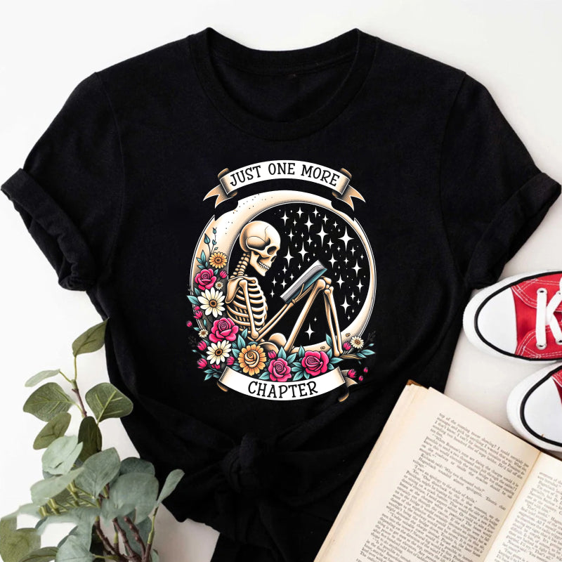 Wardrobecart Skeleton Reading Book With Flowers And Stars Unisex Classic T-shirt
