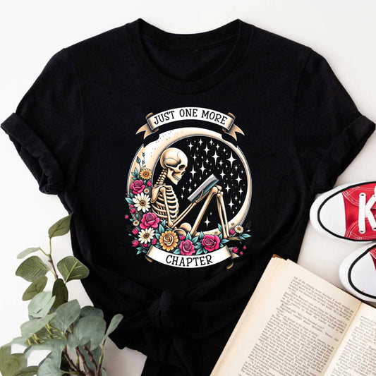Wardrobecart Skeleton Reading Book With Flowers And Stars Unisex Classic T-shirt