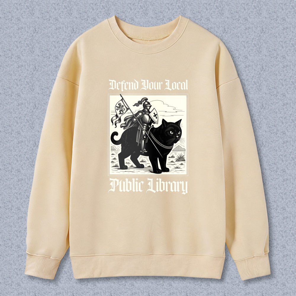 Wardrobecart Defend Your Local Public Library Cat Knight Unisex Classic Sweatshirt