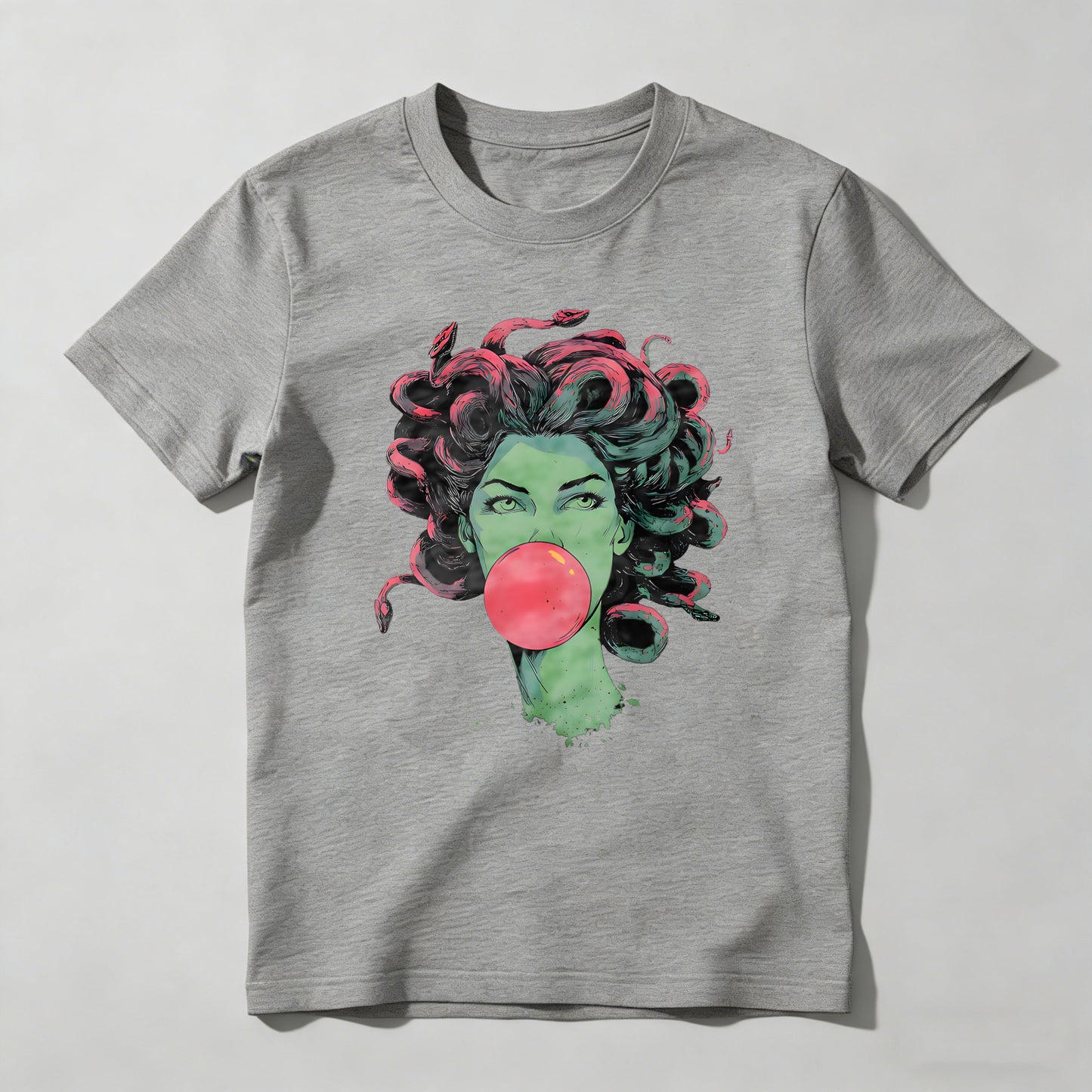 Green Woman With Pink Hair Blowing Bubblegum T-shirt