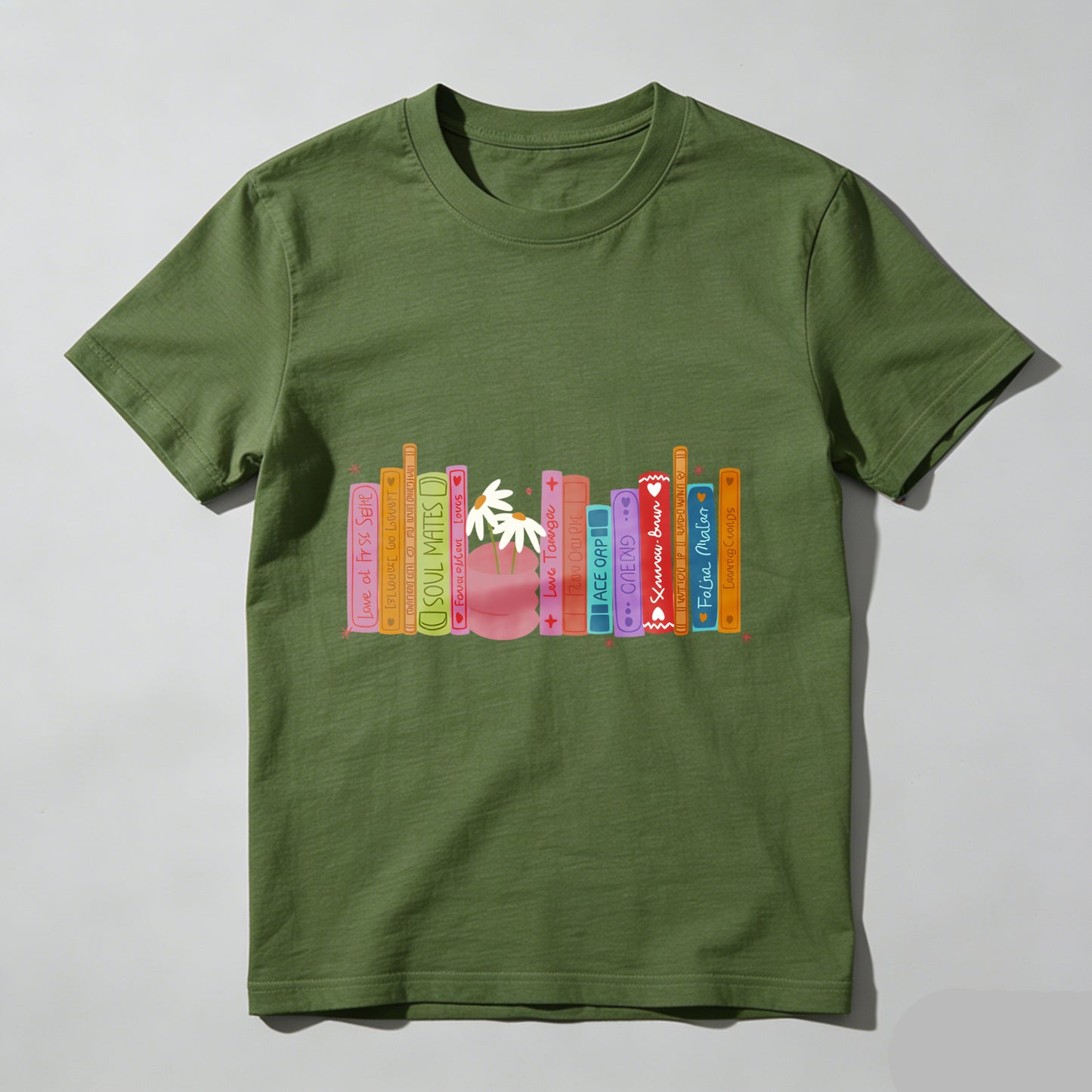 Wardrobecart Colorful Bookshelf With Potted Plant Unisex Classic T-shirt