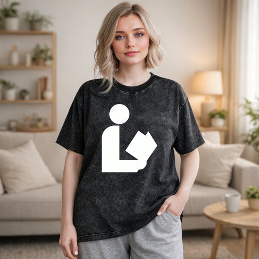 Wardrobecart Reading Person Icon Unisex Washed T-shirt