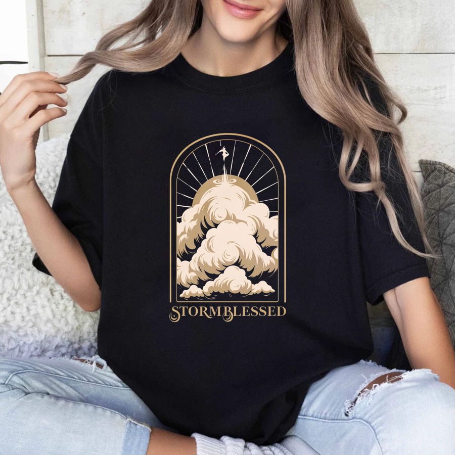 Wardrobecart Storm Blessed Clouds With Angel And Sun Rays Unisex Classic T-shirt