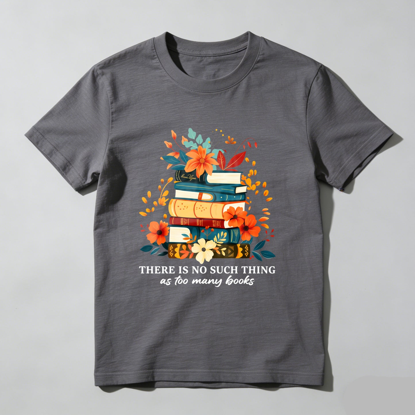 Wardrobecart Stacked Books Floral Design With Quote Unisex Classic T-shirt