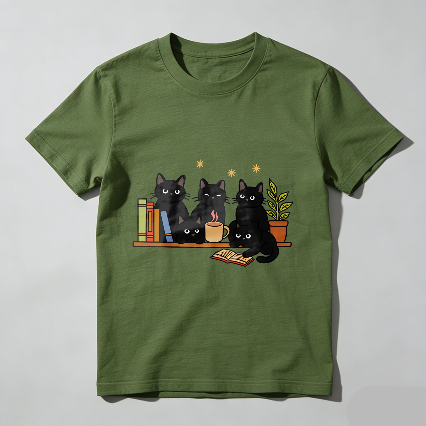 Wardrobecart Cats Books Coffee Plant Stars Unisex Classic T-shirt