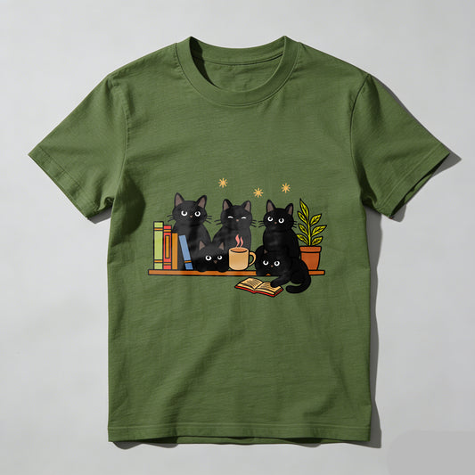 Wardrobecart Cats Books Coffee Plant Stars Unisex Classic T-shirt