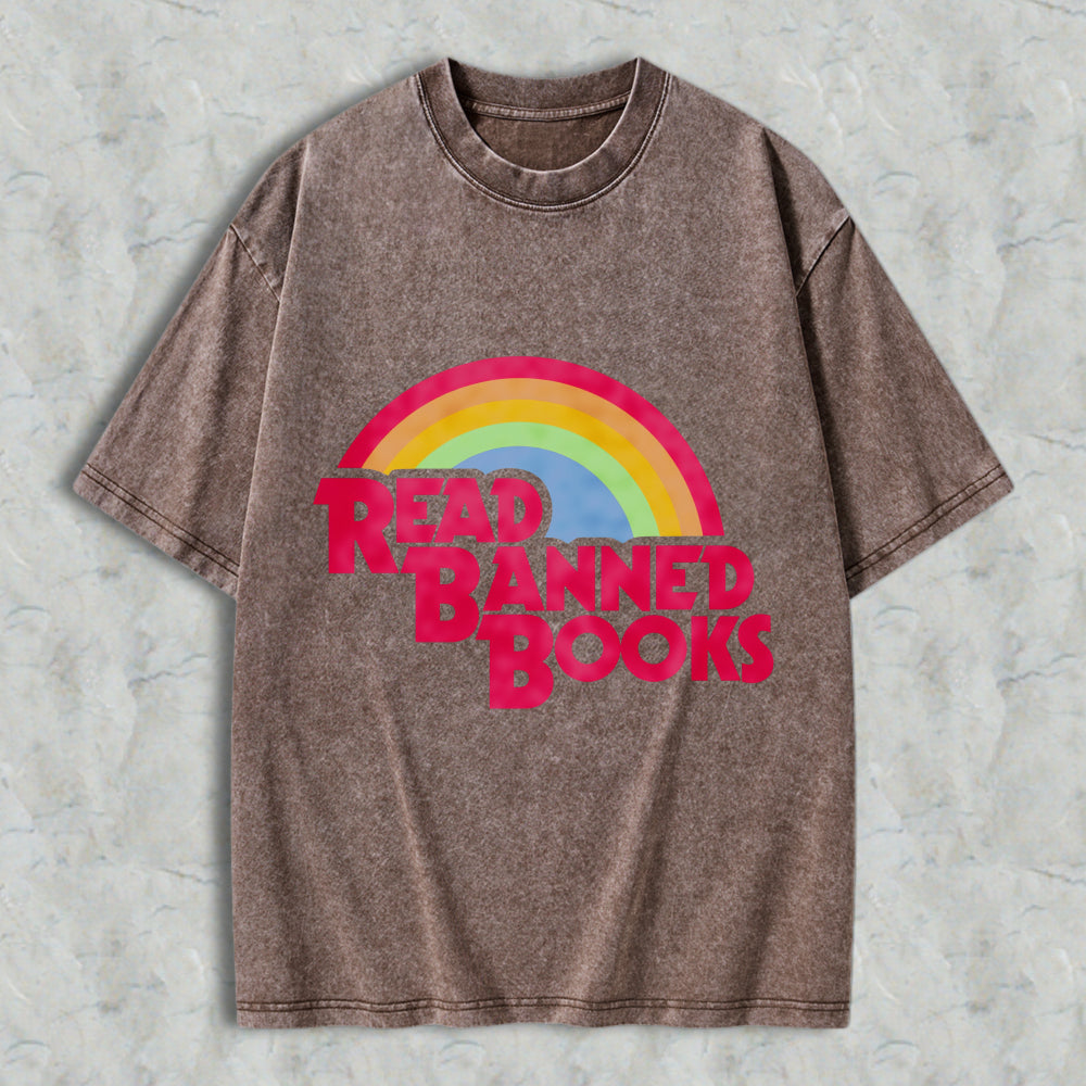 Wardrobecart Read Banned Books Rainbow Design Unisex Washed T-shirt